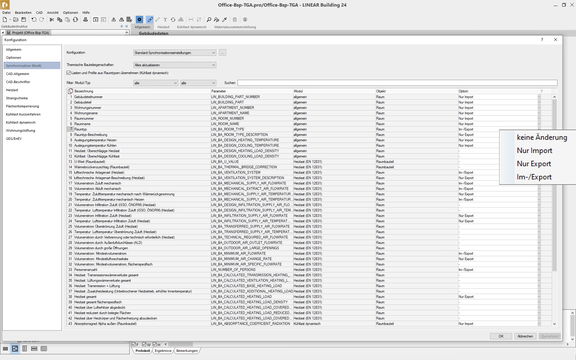 Steuerbare Synchronisation aller Parameter zwischen Revit und LINEAR Building