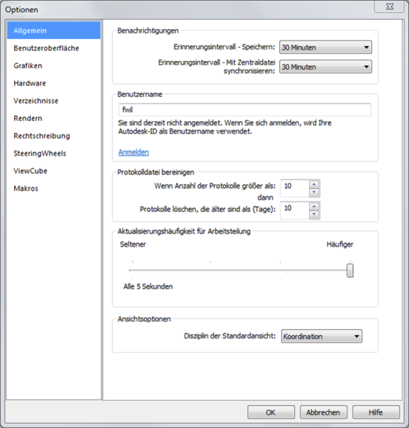 Grundlgaen Revit Einstellungen in den Optionen 