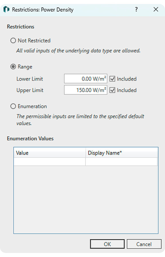 Figure 3: Restrictions of the value ranges for validation purposes