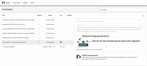 Abb. 3: Suchen Sie nach bereits eingereichten Ideen und stimmen Sie für diese ab  