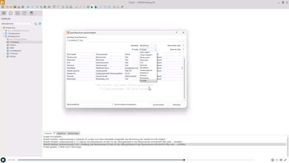 Bearbeiten der Daten und Synchronisieren mit dem Excel Raumbuch