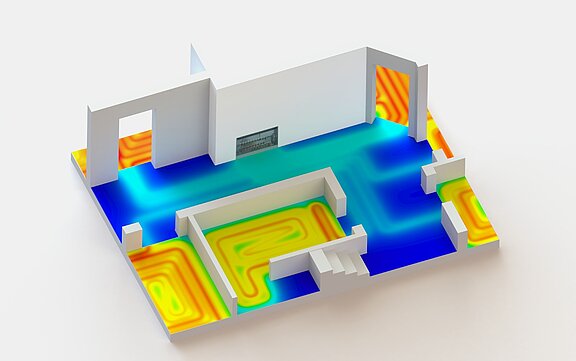  thermische Simulation einer typischen Anbindesituation eines Fußbodenheizungsverteilers