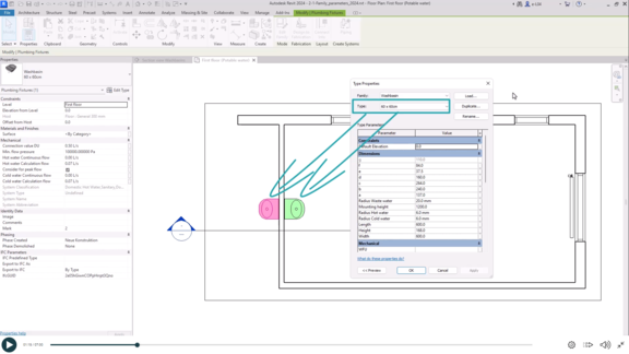 Autodesk Revit  - type properties and instance properties.