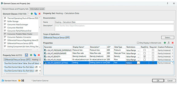 Figure 2: Element Classes and Property Sets in the LINEAR Solutions for Revit