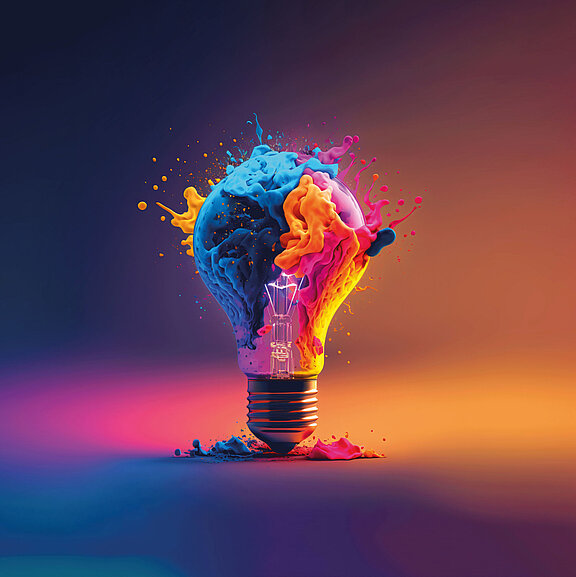 A colorful glowing 3d idea bulb lamp  