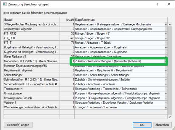 Dialog Zuweisung Berechnungstypen