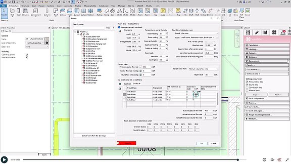 Air duct calculation - Revit and LINEAR - Rooms dialogue