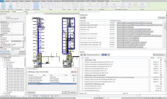 Fig. 4: Configuratie van LINEAR hoeveelheidsafname in Revit (Project: HangarTwo)