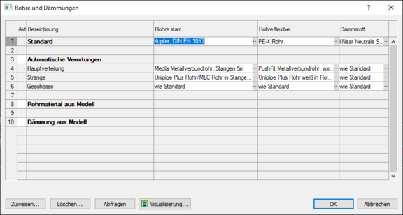 LINEAR Materialdialog