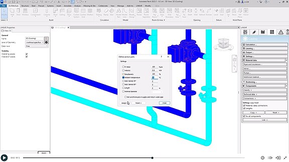 Definition of section parts - Cooling pipe network calculation in Revit with LINEAR 