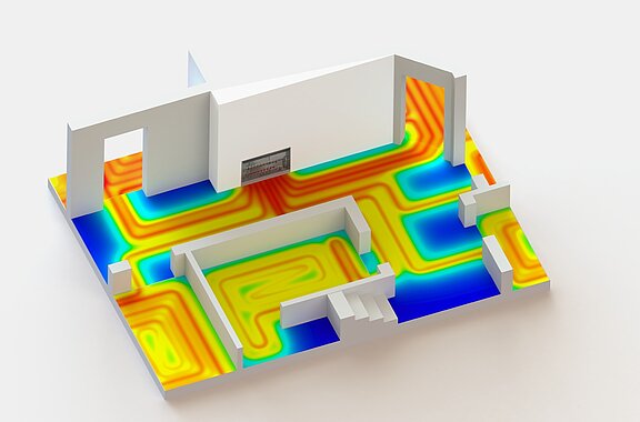  thermische Simulation einer typischen Anbindesituation eines Fußbodenheizungsverteilers