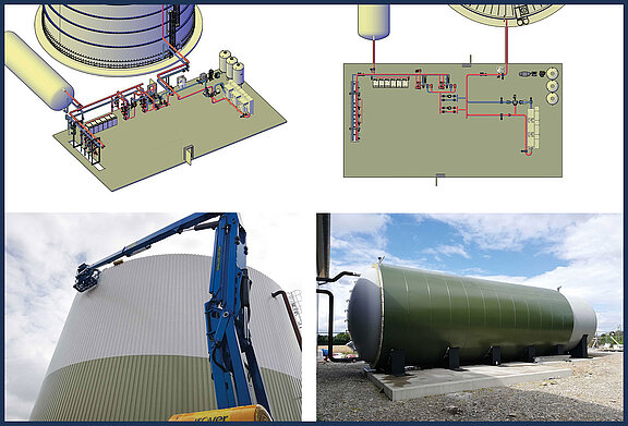 Fig. 5: De geïsoleerde warmtebufferopslagtank (links) en de bijbehorende pendelopslagtank (rechts) in Fuchstal