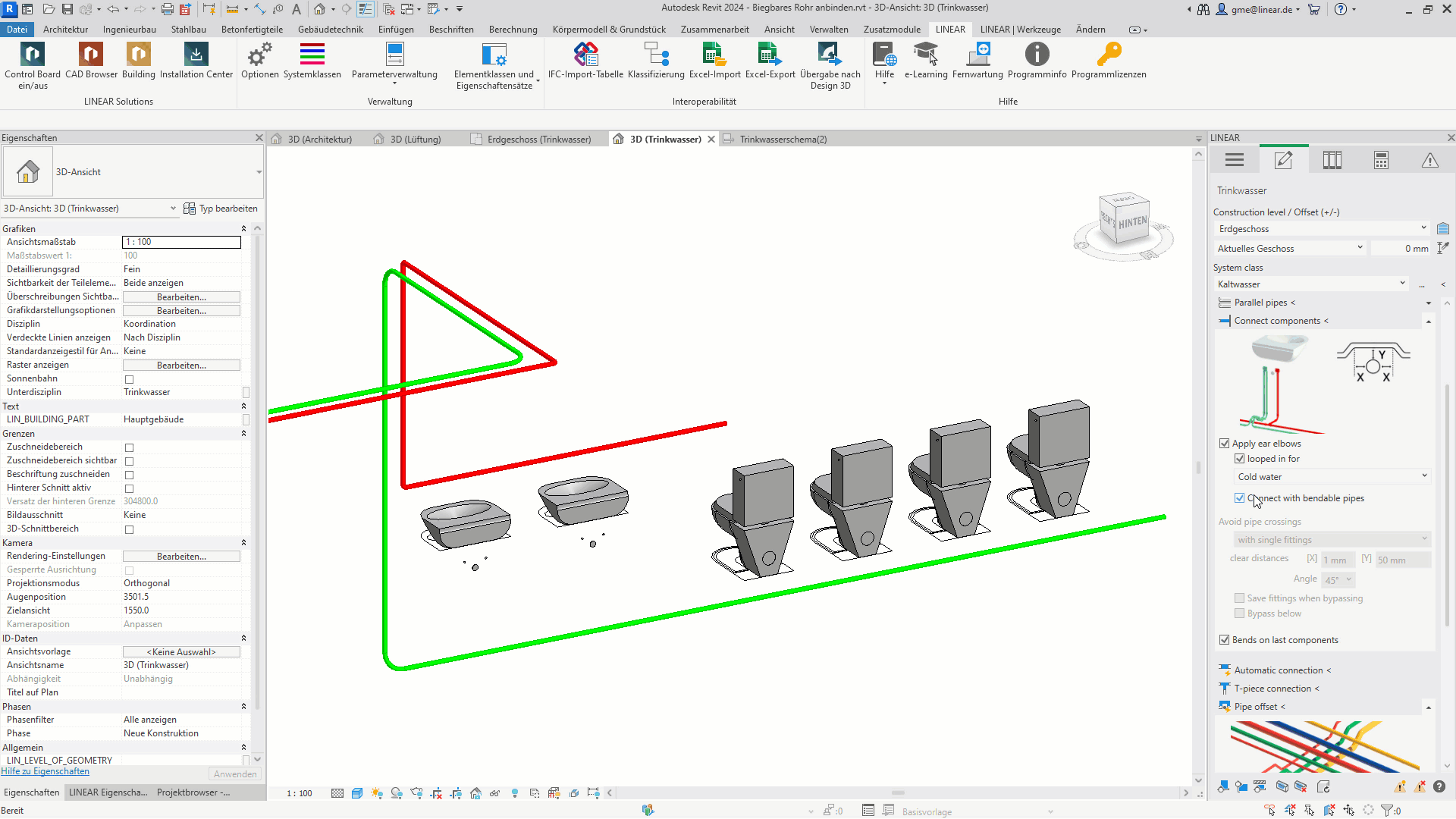 Automatically connect flexible pipe - LINEAR solutions for Revit  